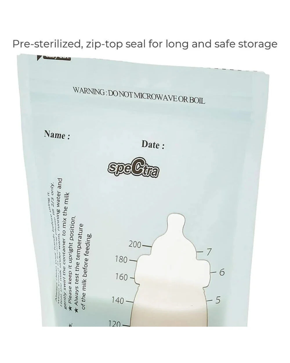 Spectra Breast Milk Storage Bags-With Temperature Indicator & Measuring Scale-Pre Sterilized-Double Lined-Zip Top Seal-200 ml-Pack of 30