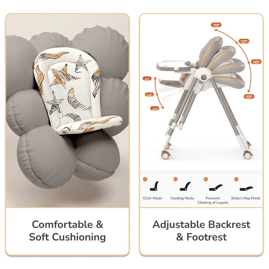 R For Rabbit Marshmallow Smart High Chair For Kids 2-in-1 Grey