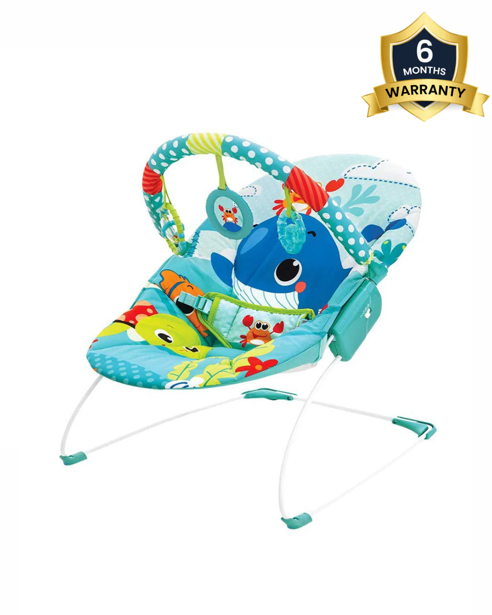 Mastela Music Vibrations Bouncer-With Removable Plaything Bar-3 Point Harness-For Infants-Turquoise