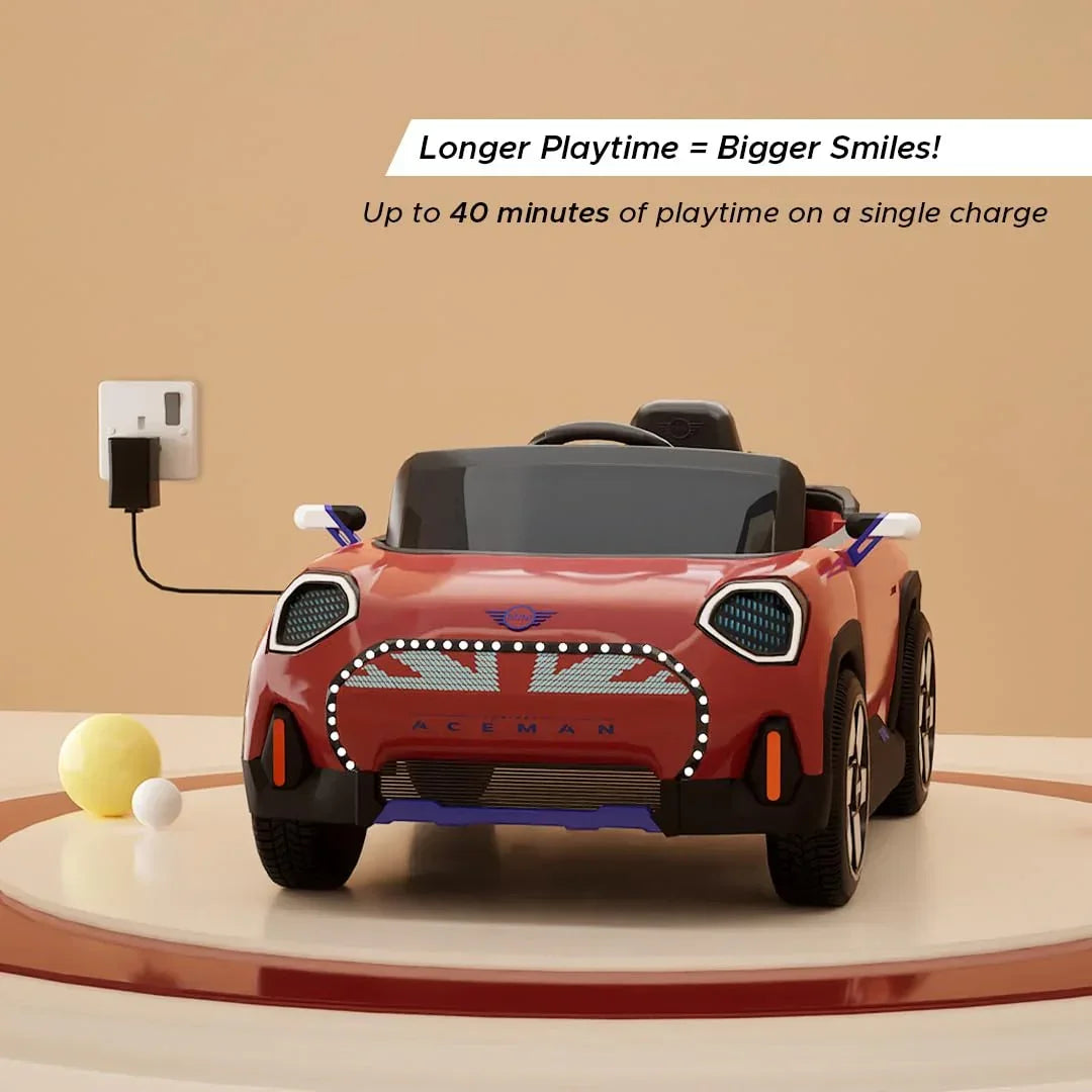 EMotorad Formula Fun MINI Cooper Aceman Ride-On Car for Kids – Battery Operated with Remote Control-Red