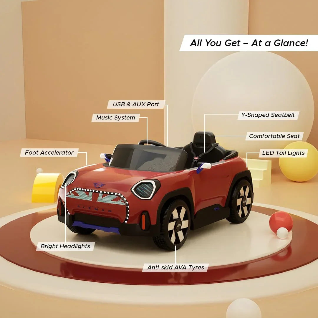 EMotorad Formula Fun MINI Cooper Aceman Ride-On Car for Kids – Battery Operated with Remote Control-Blue