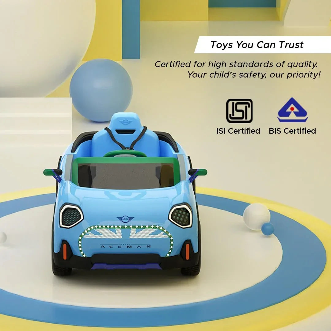EMotorad Formula Fun MINI Cooper Aceman Ride-On Car for Kids – Battery Operated with Remote Control-White