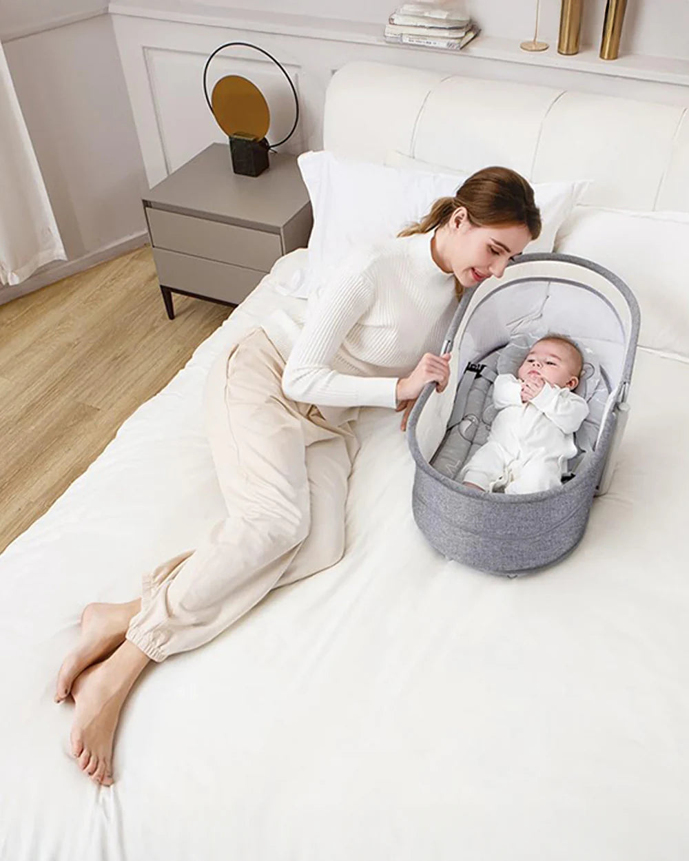 Mastela 4 in 1 Swing & Bassinet-12 Melodies-Adjustable Backrest-5 Points Harness-Breathable Mesh Sides & Soft Headrest-For 0 to 36M (Upto 9 Kg)-Light Grey