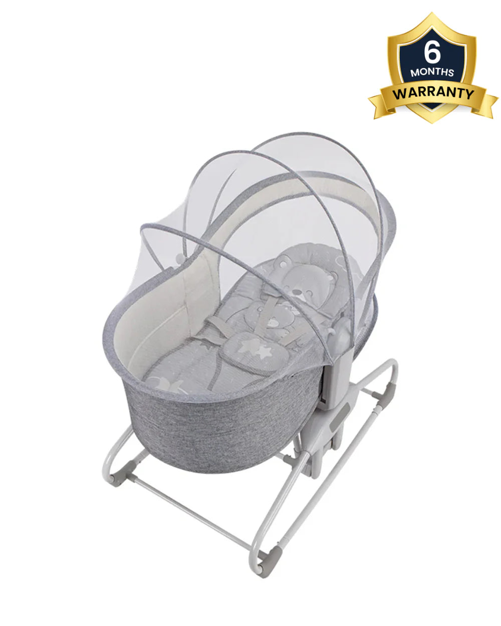 Mastela 4 in 1 Swing & Bassinet-12 Melodies-Adjustable Backrest-5 Points Harness-Breathable Mesh Sides & Soft Headrest-For 0 to 36M (Upto 9 Kg)-Light Grey