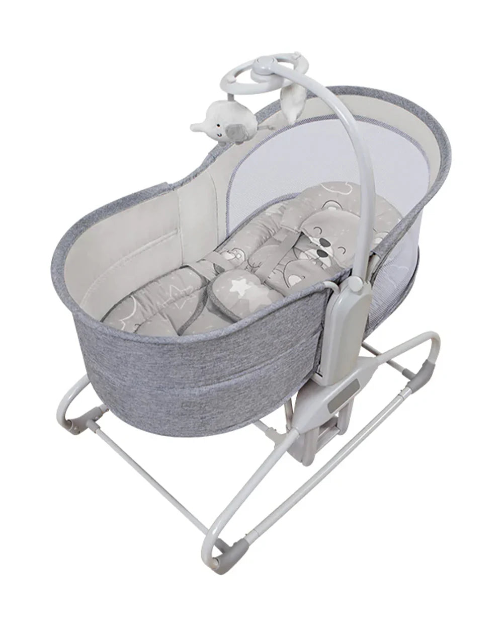 Mastela 4 in 1 Swing & Bassinet-12 Melodies-Adjustable Backrest-5 Points Harness-Breathable Mesh Sides & Soft Headrest-For 0 to 36M (Upto 9 Kg)-Light Grey