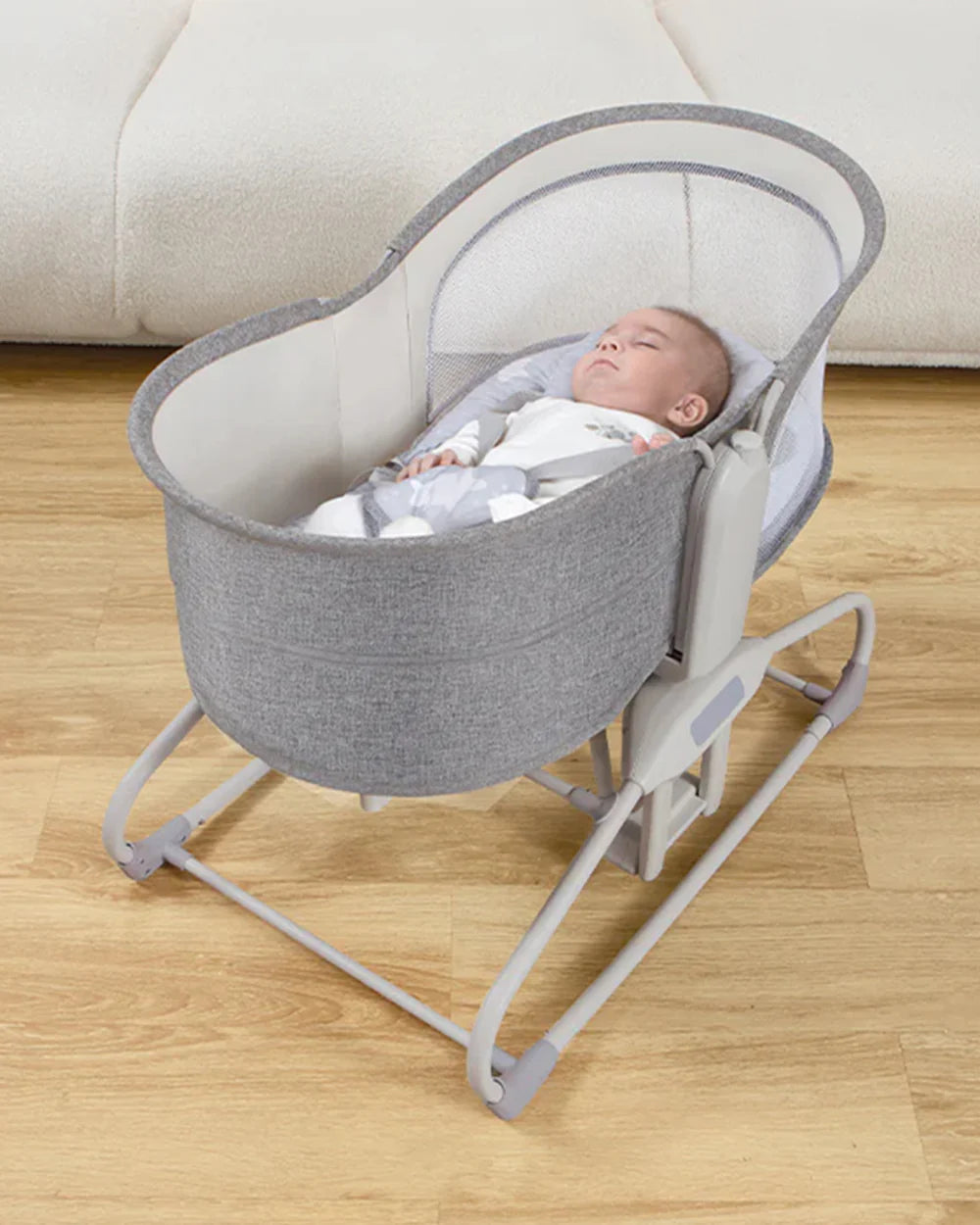 Mastela 4 in 1 Swing & Bassinet-12 Melodies-Adjustable Backrest-5 Points Harness-Breathable Mesh Sides & Soft Headrest-For 0 to 36M (Upto 9 Kg)-Light Grey