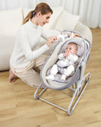 Mastela 4 in 1 Swing & Bassinet-12 Melodies-Adjustable Backrest-5 Points Harness-Breathable Mesh Sides & Soft Headrest-For 0 to 36M (Upto 9 Kg)-Light Grey