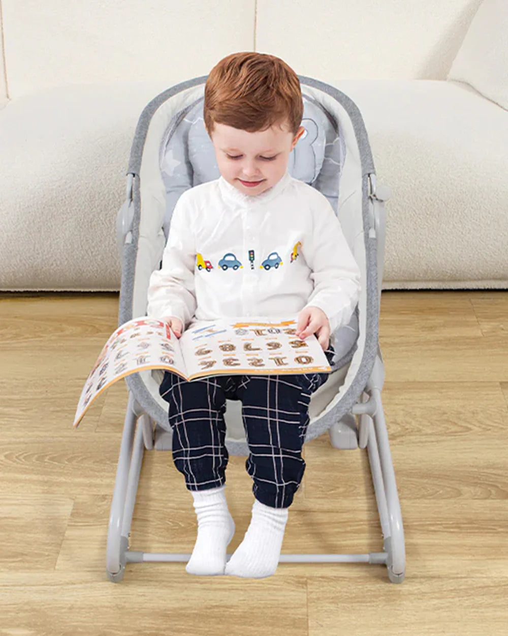 Mastela 4 in 1 Swing & Bassinet-12 Melodies-Adjustable Backrest-5 Points Harness-Breathable Mesh Sides & Soft Headrest-For 0 to 36M (Upto 9 Kg)-Light Grey