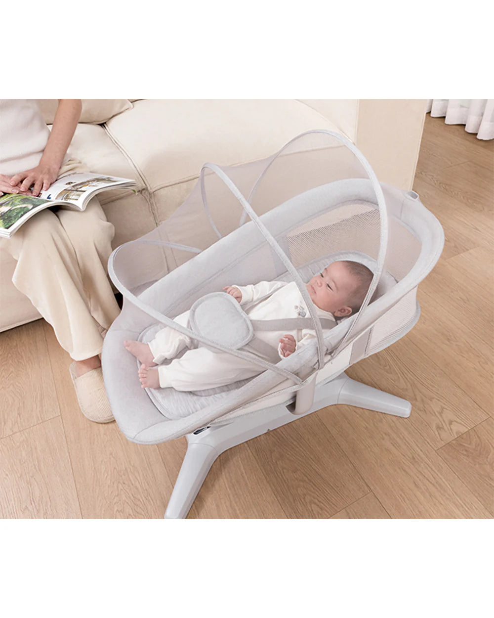 Mastela X-Multi-Motion Baby Cradle-With Touch Panel & Safety Belt-With Lounger/Seat Mode-Rocking Chair-Light Grey-0 to 36M