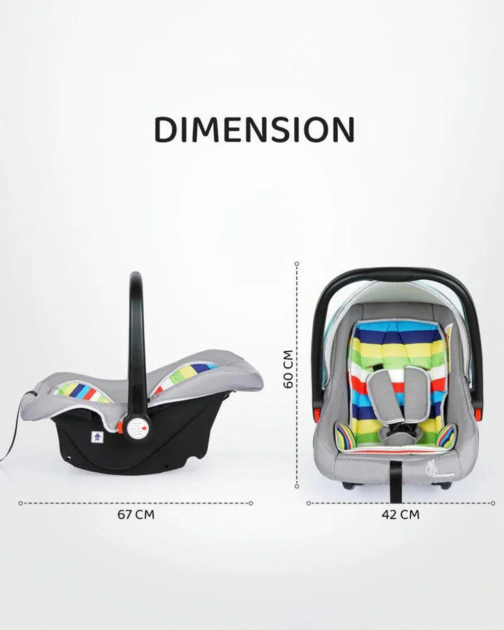 R for Rabbit Picaboo-Baby Carry Cot Cum Car Seat-Rear Facing-Convertible to Rocker-For 0 to 15M (Upto 13Kg)-Rainbow