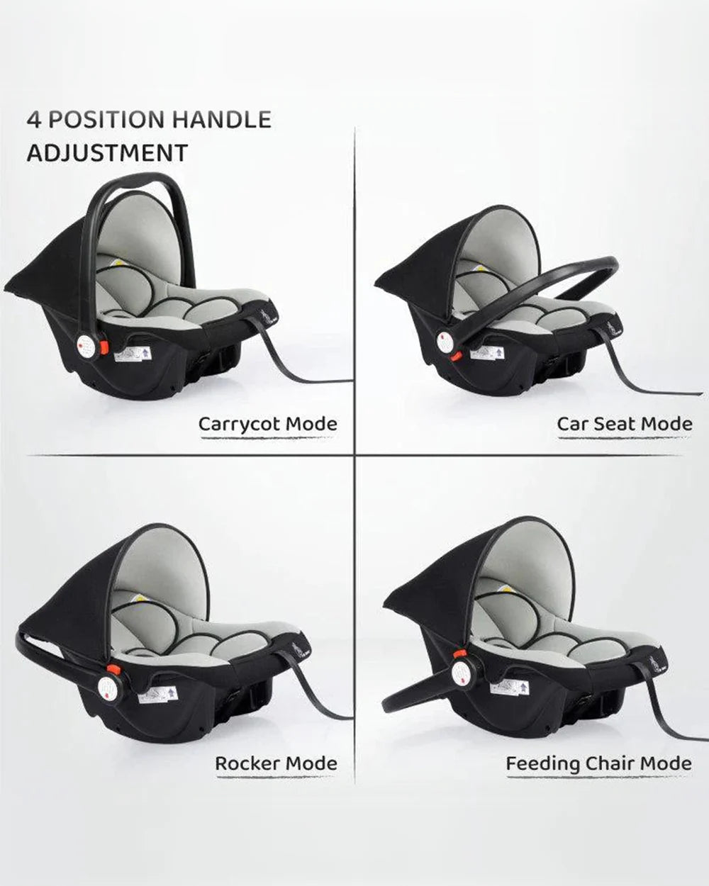 R for Rabbit Picaboo-Baby Carry Cot Cum Car Seat-Rear Facing-Convertible to Rocker-For 0 to 15M (Upto 13Kg)-Black Grey