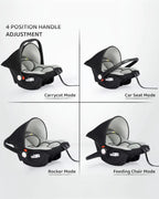 R for Rabbit Picaboo-Baby Carry Cot Cum Car Seat-Rear Facing-Convertible to Rocker-For 0 to 15M (Upto 13Kg)-Black Grey