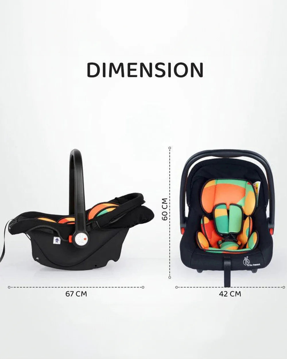 R for Rabbit Picaboo-Baby Carry Cot Cum Car Seat-Rear Facing-Convertible to Rocker-For 0 to 15M (Upto 13Kg)-Colorful