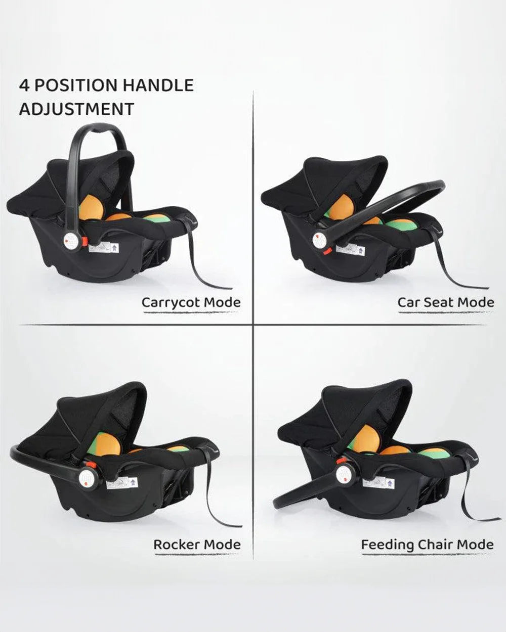 R for Rabbit Picaboo-Baby Carry Cot Cum Car Seat-Rear Facing-Convertible to Rocker-For 0 to 15M (Upto 13Kg)-Colorful