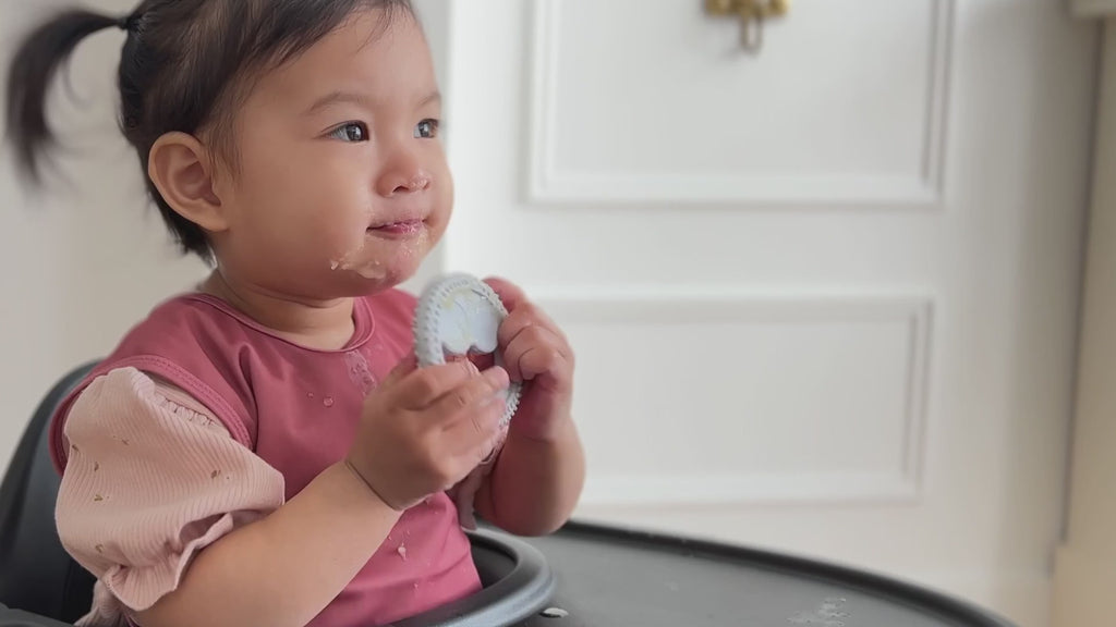 ezpz Mini Feeding Set – 100% Food-Grade Silicone Suction Plate, Spoon & Fork, Baby & Toddler Self-Feeding, Highchair & Table Use, Microwave Safe, 12 Months+ GREY