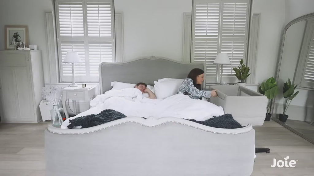 Joie Roomie Go Travel Bedside Crib-Compact Fold-With Both Side Mesh Windows & Removable Mattress-5 Height Adjustments-With 4 Lockable Wheels-For Infants-Upto 9 Kg-Clay