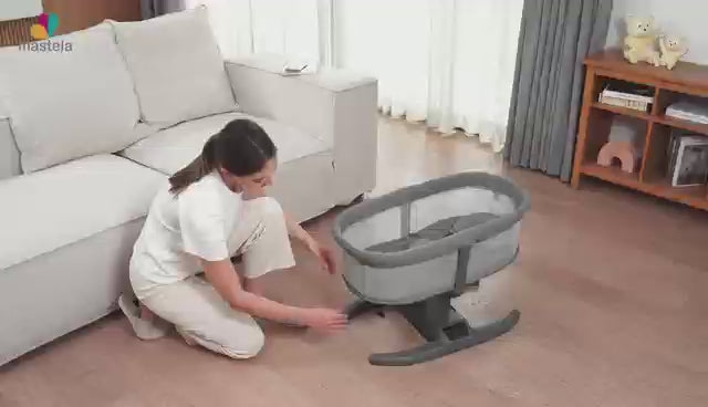 Mastela H-Multi-Motion Baby Cradle-With Touch Panel & Safety Belt-With Bed/Seat Mode & Mosquito Net-Shaker-Grey-0 to 36M