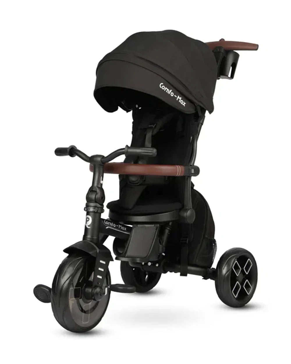 Qplay Comfo Max 7-in-1 Trike-Height Adjustable Parent Handle Bar-360 Degrees Rotating Seat-Adjustable Backrest-Foldable Frame-With Detachable Backpack-For 10M to 6Y (Upto 25 Kg)-Black