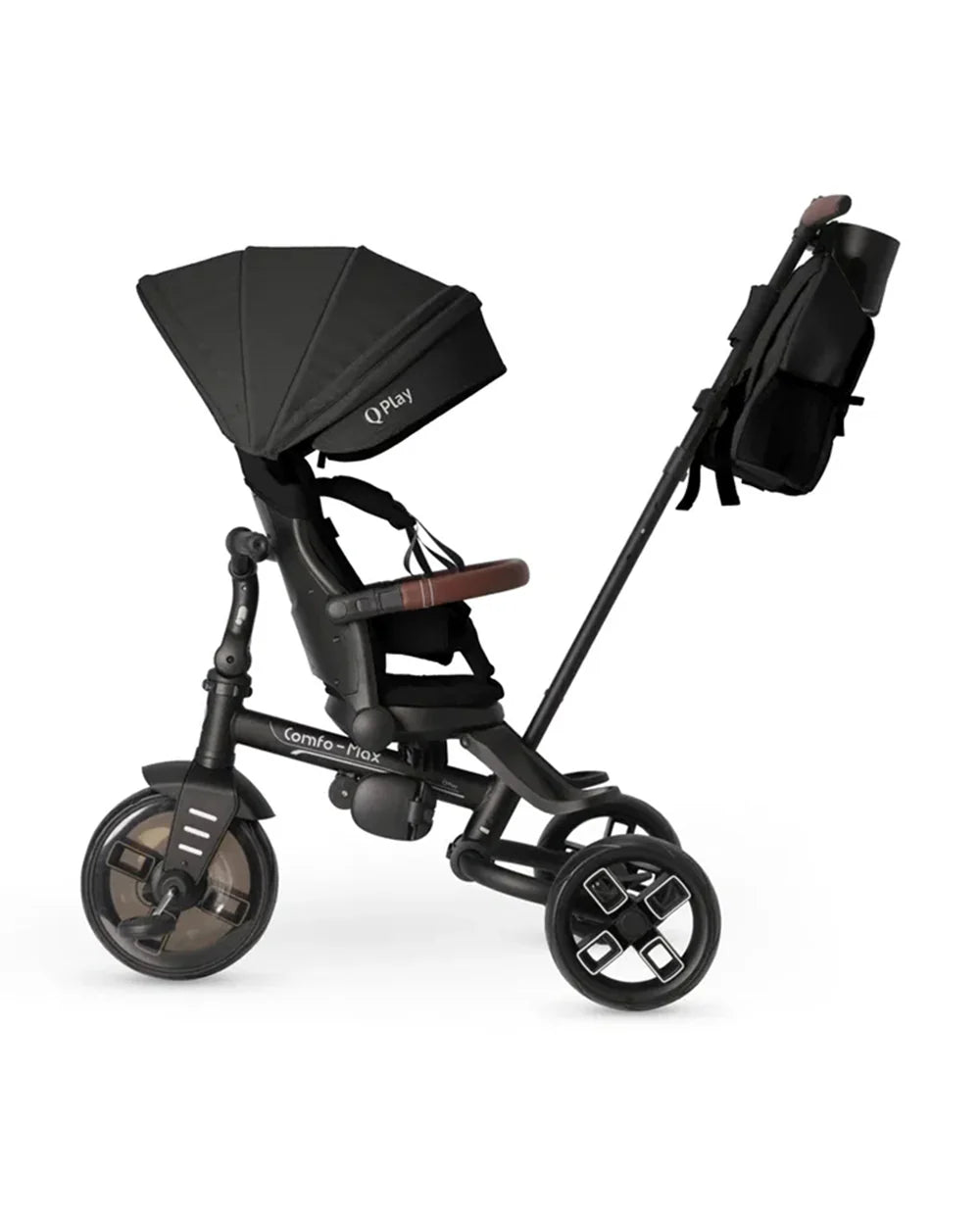 Qplay Comfo Max 7-in-1 Trike-Height Adjustable Parent Handle Bar-360 Degrees Rotating Seat-Adjustable Backrest-Foldable Frame-With Detachable Backpack-For 10M to 6Y (Upto 25 Kg)-Black