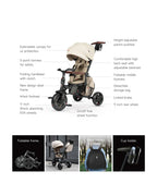 Qplay Comfo Max 7-in-1 Trike-Height Adjustable Parent Handle Bar-360 Degrees Rotating Seat-Adjustable Backrest-Foldable Frame-With Detachable Backpack-For 10M to 6Y (Upto 25 Kg)-Coffee