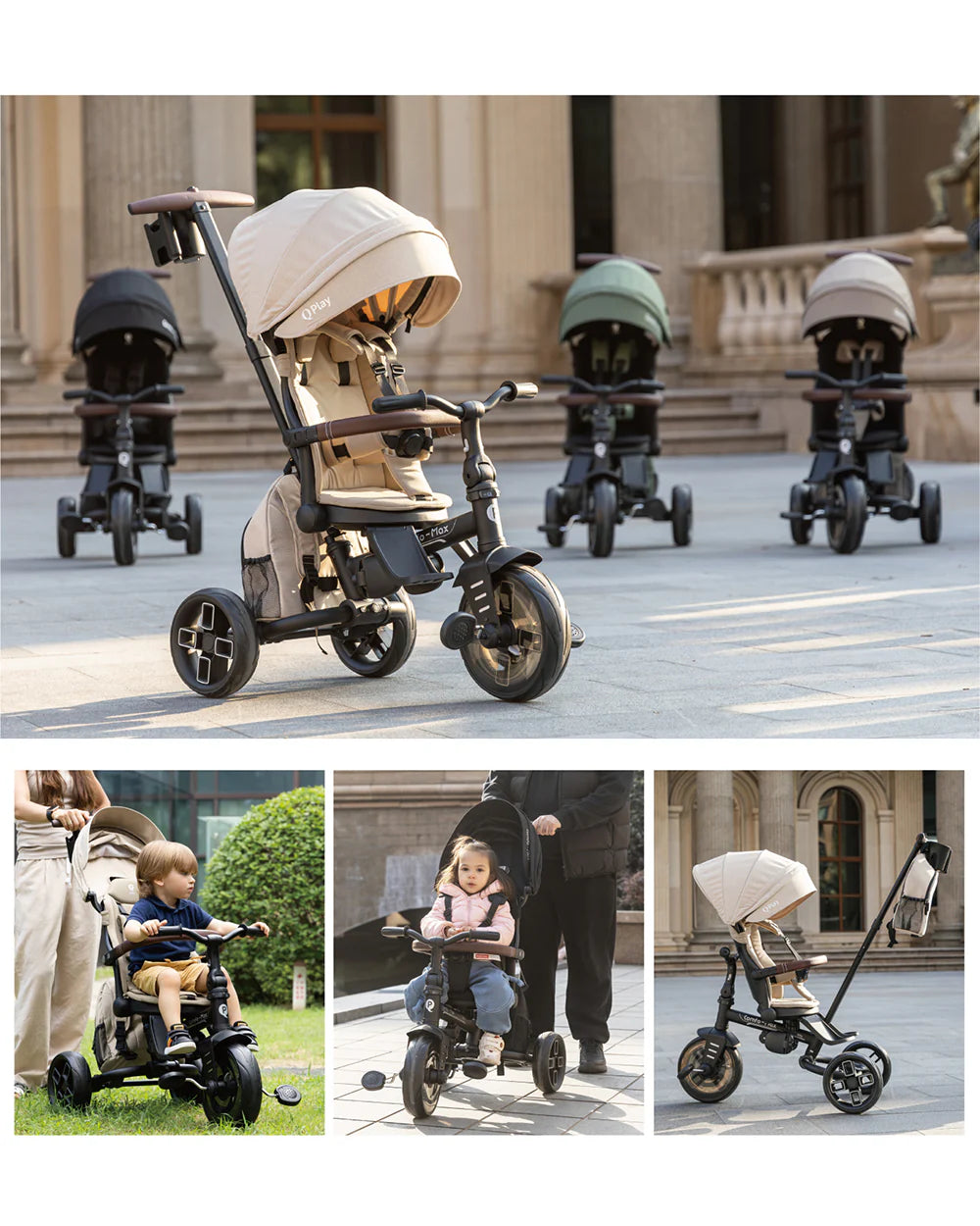 Qplay Comfo Max 7-in-1 Trike-Height Adjustable Parent Handle Bar-360 Degrees Rotating Seat-Adjustable Backrest-Foldable Frame-With Detachable Backpack-For 10M to 6Y (Upto 25 Kg)-Coffee