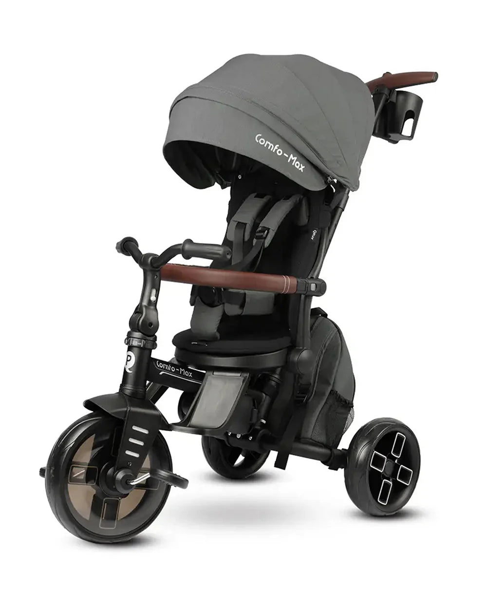 Qplay Comfo Max 7-in-1 Trike-Height Adjustable Parent Handle Bar-360 Degrees Rotating Seat-Adjustable Backrest-Foldable Frame-With Detachable Backpack-For 10M to 6Y (Upto 25 Kg)-Grey