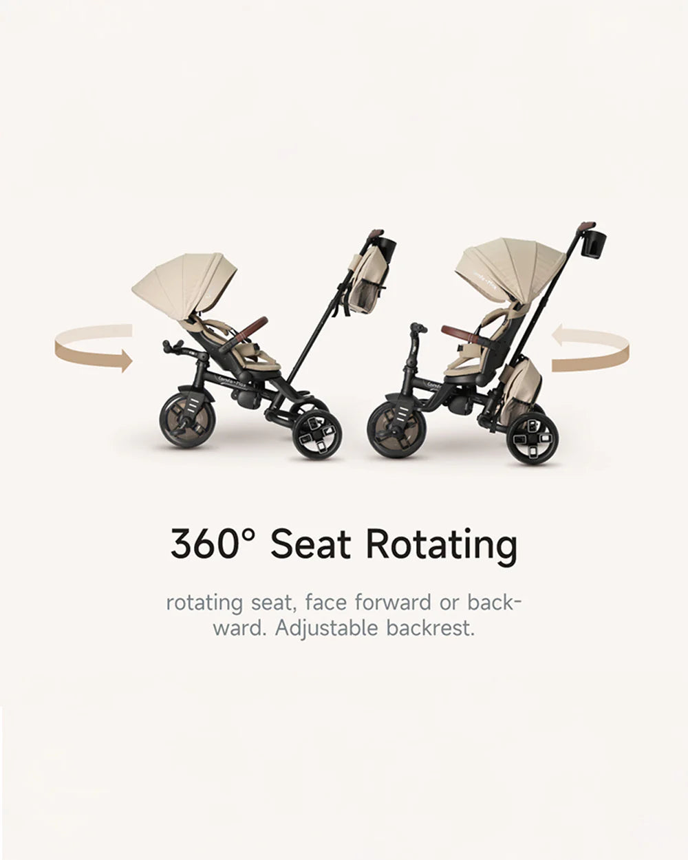 Qplay Comfo Max 7-in-1 Trike-Height Adjustable Parent Handle Bar-360 Degrees Rotating Seat-Adjustable Backrest-Foldable Frame-With Detachable Backpack-For 10M to 6Y (Upto 25 Kg)-Grey