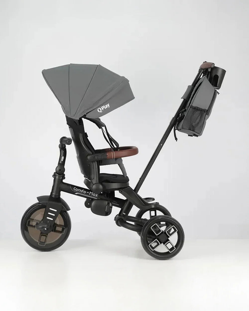 Qplay Comfo Max 7-in-1 Trike-Height Adjustable Parent Handle Bar-360 Degrees Rotating Seat-Adjustable Backrest-Foldable Frame-With Detachable Backpack-For 10M to 6Y (Upto 25 Kg)-Grey