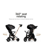 Qplay Nova Limited Edition 6 in 1 Trike-Easy Compact Fold-Height Adjustable Parent Handle Bar-360 Degrees Rotating Seat-Adjustable Backrest-Includes Small Bag, Detachable Backpack & Cup Holder-For 10M to 6Y (Upto 25 Kg)-Black