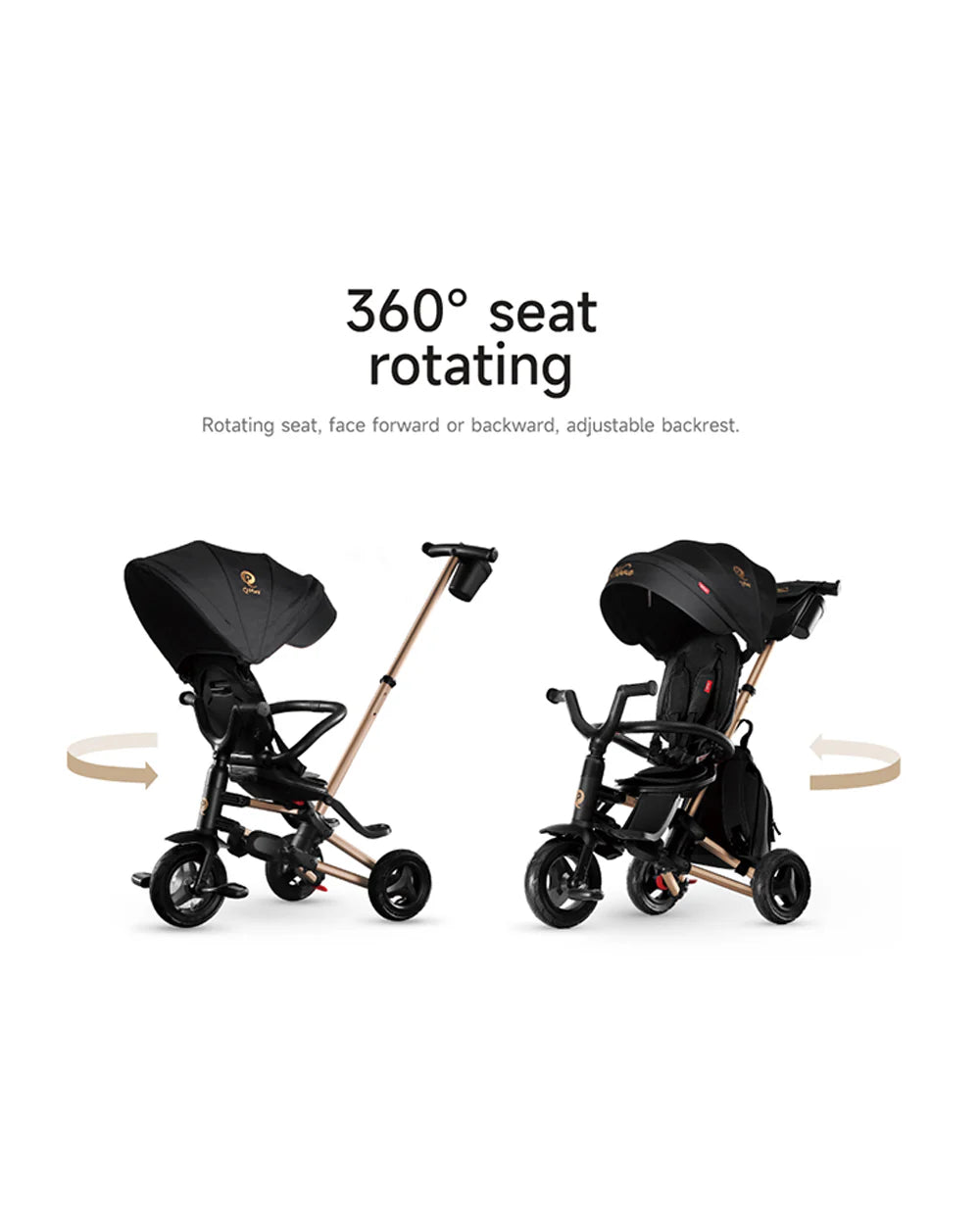 Qplay Nova Limited Edition 6 in 1 Trike-Easy Compact Fold-Height Adjustable Parent Handle Bar-360 Degrees Rotating Seat-Adjustable Backrest-Includes Small Bag, Detachable Backpack & Cup Holder-For 10M to 6Y (Upto 25 Kg)-Black