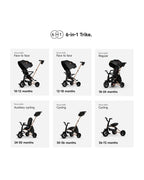 Qplay Nova Limited Edition 6 in 1 Trike-Easy Compact Fold-Height Adjustable Parent Handle Bar-360 Degrees Rotating Seat-Adjustable Backrest-Includes Small Bag, Detachable Backpack & Cup Holder-For 10M to 6Y (Upto 25 Kg)-Black