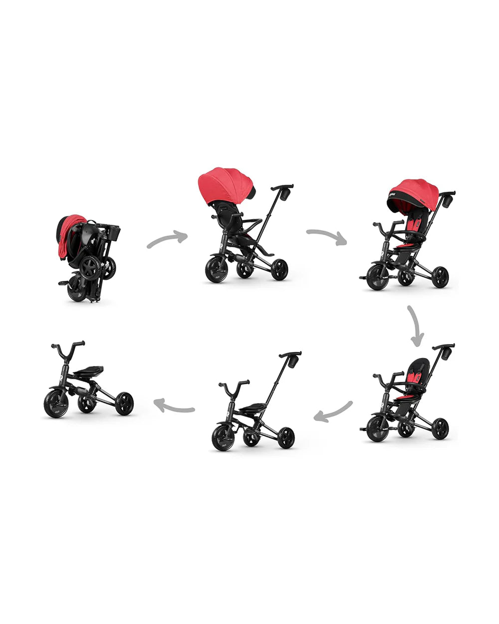 Qplay Nova Niello 6 in 1 Trike-Easy Compact Fold-Height Adjustable Parent Handle Bar-360 Degrees Rotating Seat-Adjustable Backrest-5 Point Harness-Includes Cup Holder-For 10 to 6Y (Upto 25 Kg)-Red