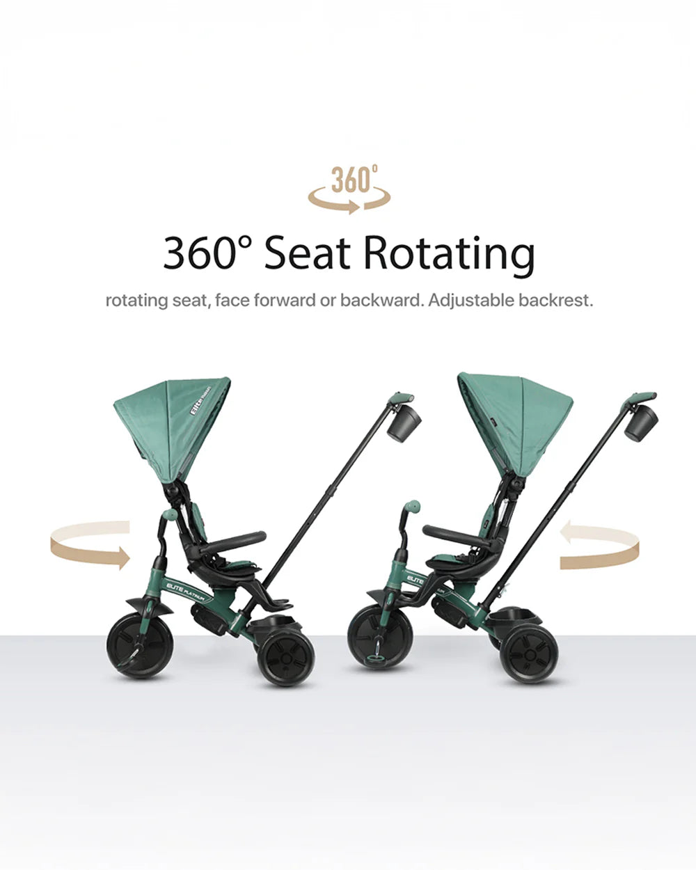 Qplay Elite Platinum 6 in 1 Trike-Height Adjustable Parent Handle Bar-360 Degrees Rotating Seat-5 Point Harness-For 10M to 6Y (Upto 25 Kg)-Green