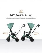 Qplay Elite Platinum 6 in 1 Trike-Height Adjustable Parent Handle Bar-360 Degrees Rotating Seat-5 Point Harness-For 10M to 6Y (Upto 25 Kg)-Green
