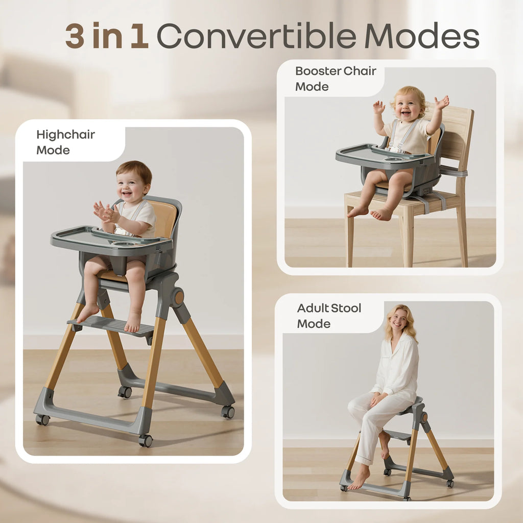 R For Rabbit 3 in 1 Walnut High Chair - Dark Grey