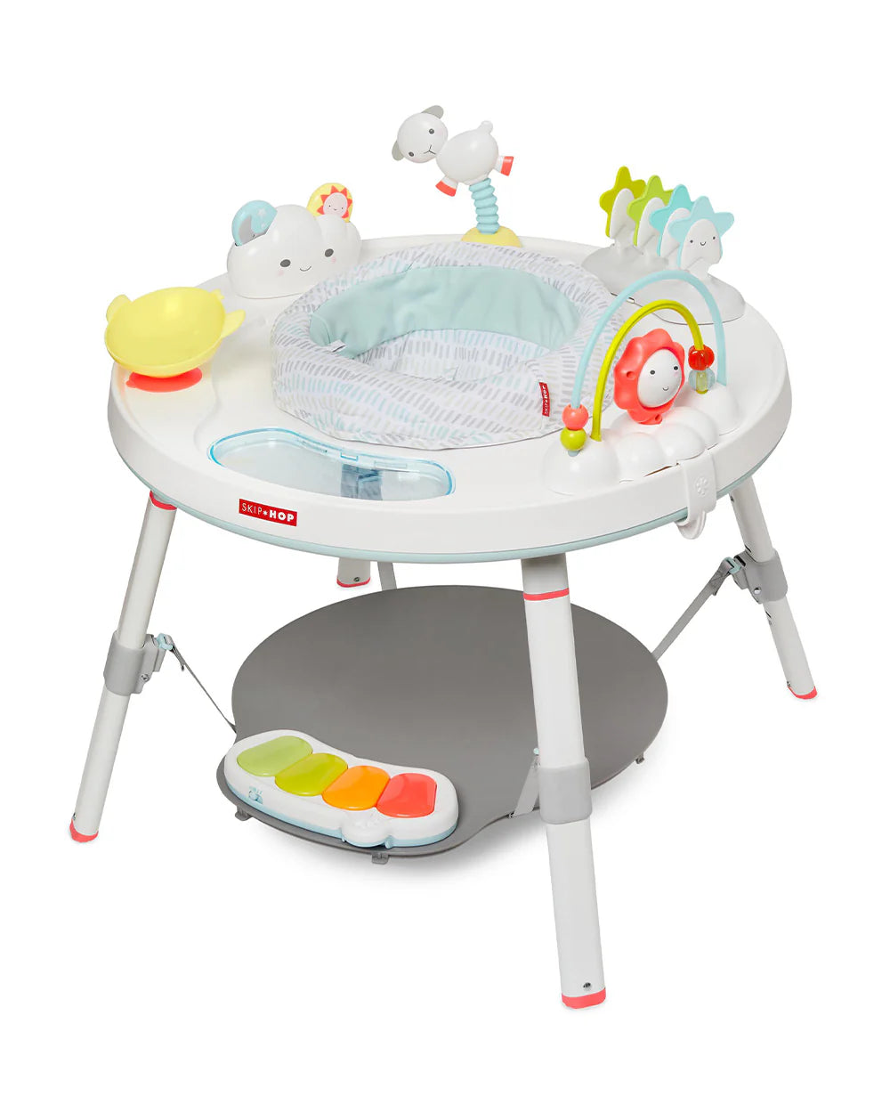 Skip Hop Explore & More 3 Stage Activity Center-Musical Light-Up Piano With 3 Modes-360 Degree Rotating Seat-Learning & Educational Toys-4M+Silver Lining Cloud