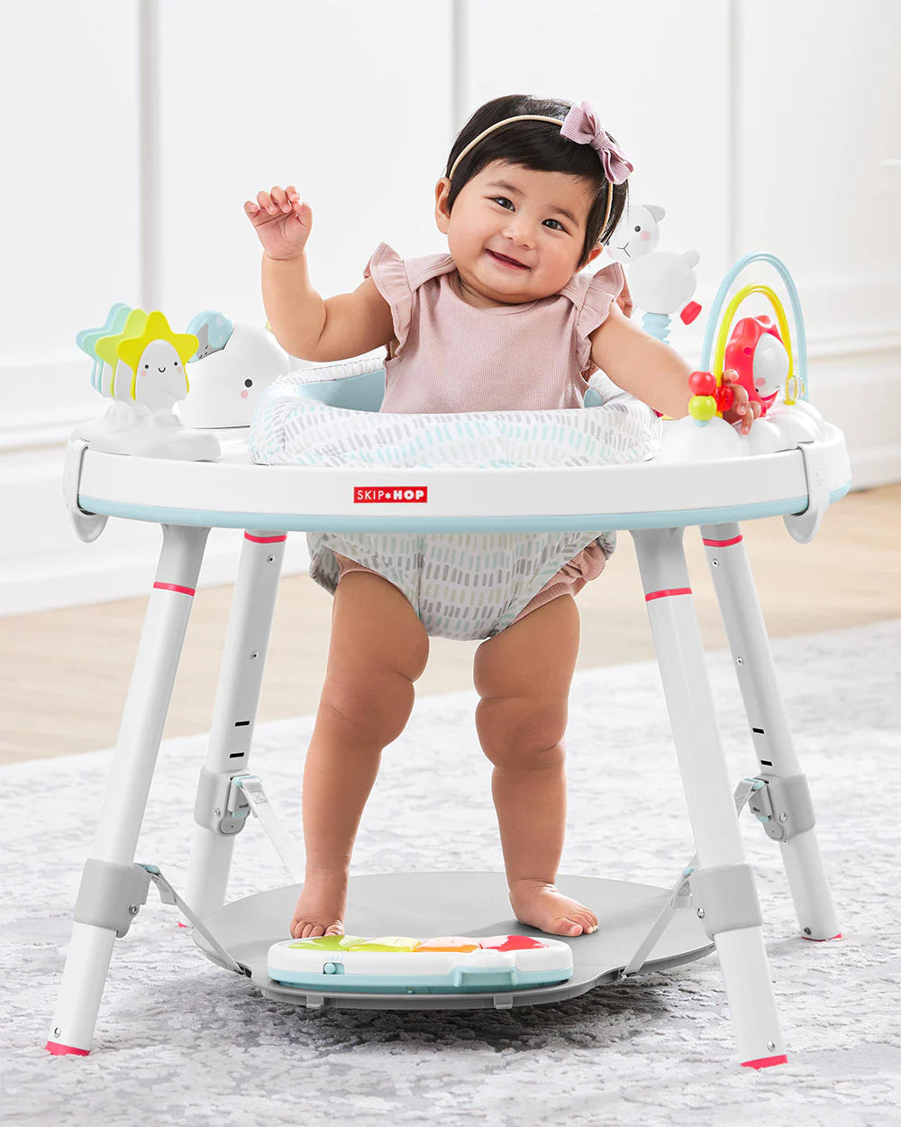 Skip Hop Explore & More 3 Stage Activity Center-Musical Light-Up Piano With 3 Modes-360 Degree Rotating Seat-Learning & Educational Toys-4M+Silver Lining Cloud