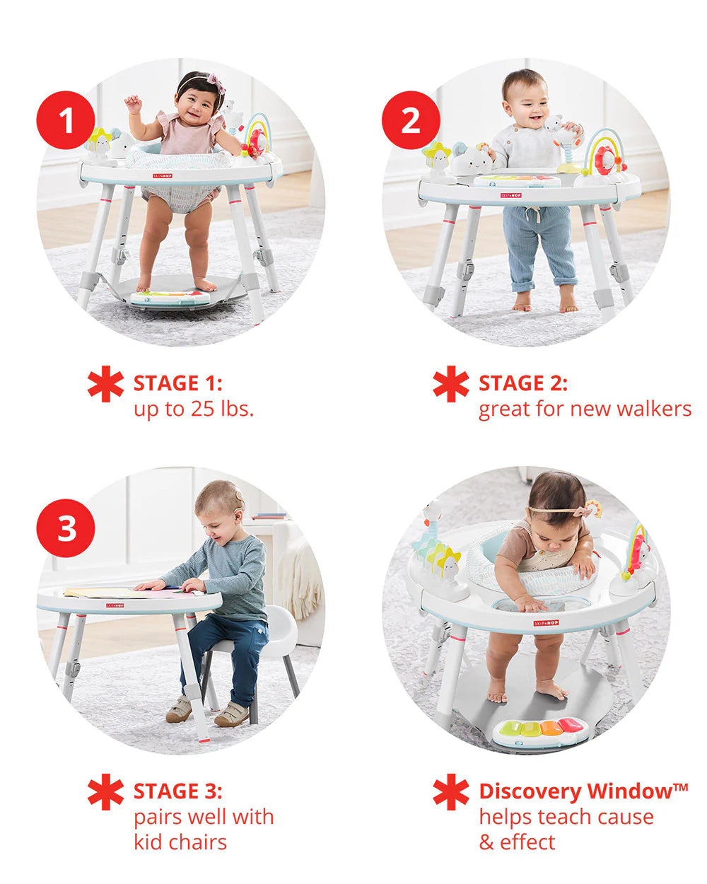 Skip Hop Explore & More 3 Stage Activity Center-Musical Light-Up Piano With 3 Modes-360 Degree Rotating Seat-Learning & Educational Toys-4M+Silver Lining Cloud