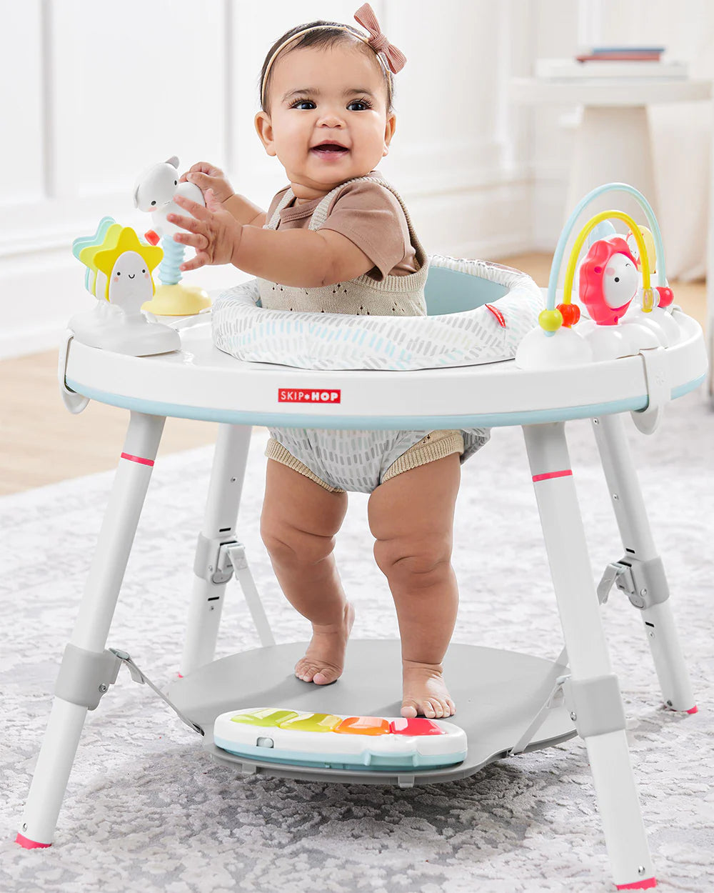 Skip Hop Explore & More 3 Stage Activity Center-Musical Light-Up Piano With 3 Modes-360 Degree Rotating Seat-Learning & Educational Toys-4M+Silver Lining Cloud