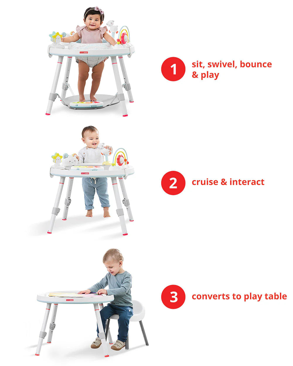 Skip Hop Explore & More 3 Stage Activity Center-Musical Light-Up Piano With 3 Modes-360 Degree Rotating Seat-Learning & Educational Toys-4M+Silver Lining Cloud