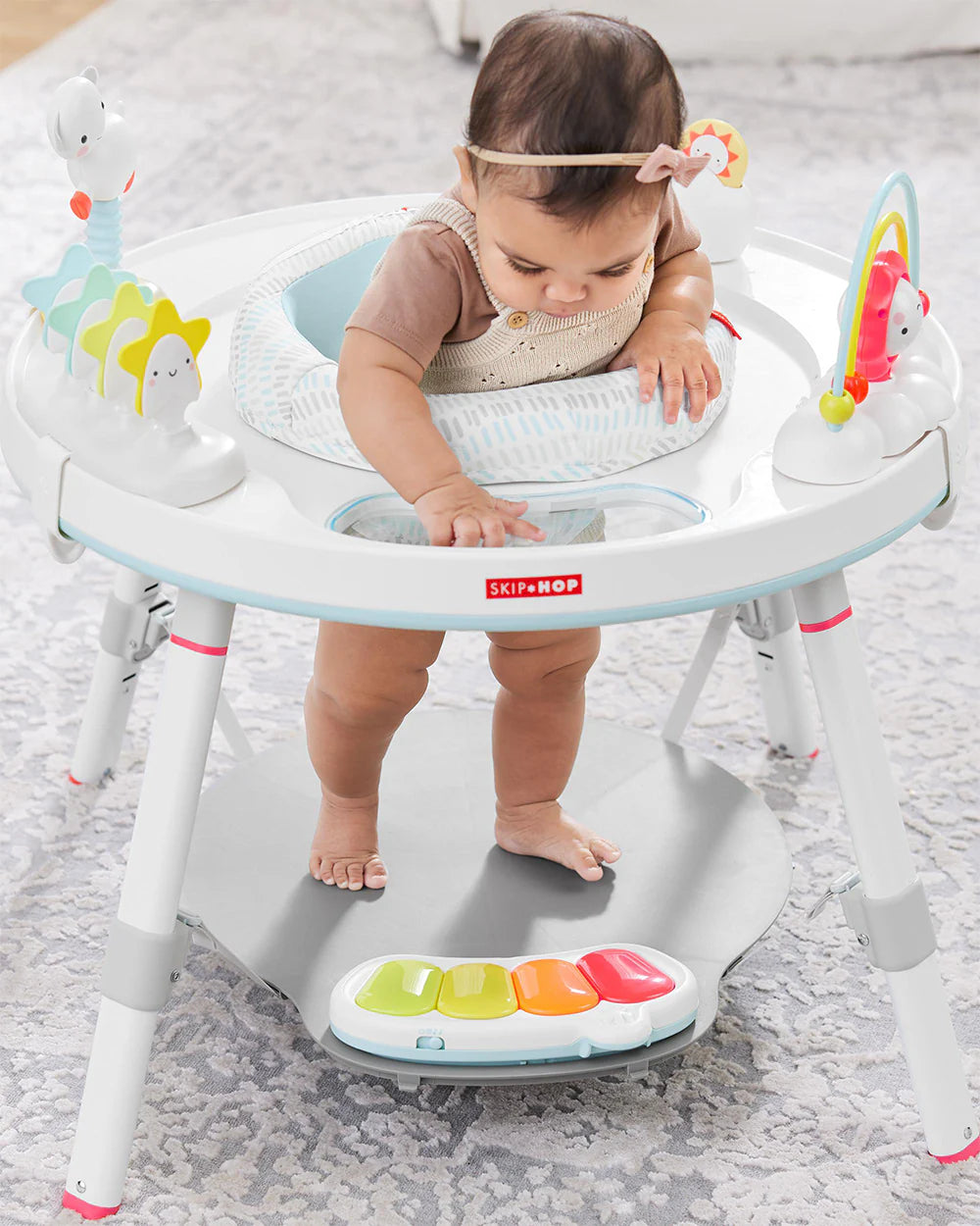 Skip Hop Explore & More 3 Stage Activity Center-Musical Light-Up Piano With 3 Modes-360 Degree Rotating Seat-Learning & Educational Toys-4M+Silver Lining Cloud