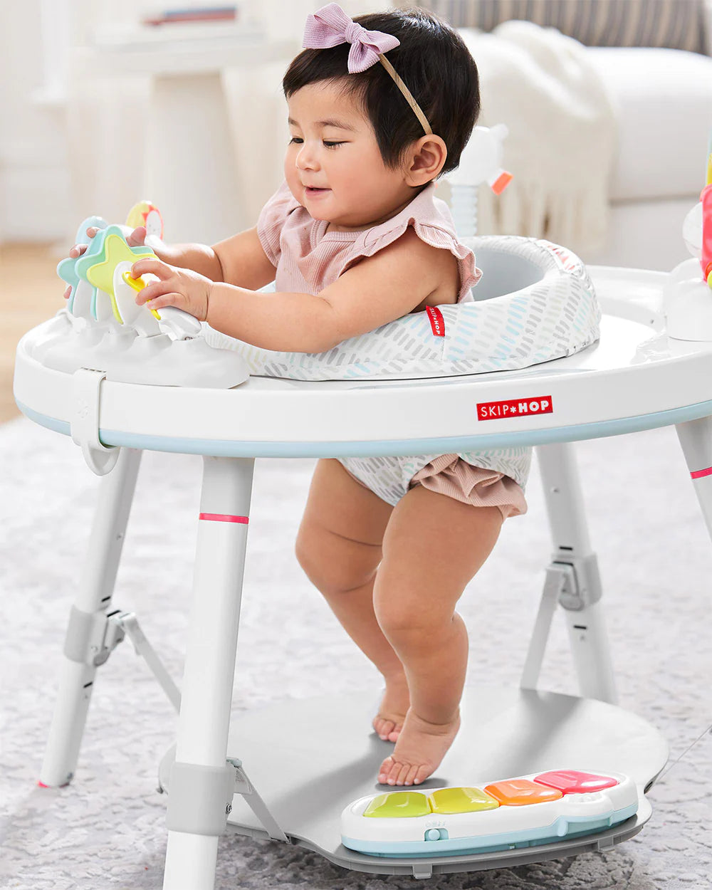 Skip Hop Explore & More 3 Stage Activity Center-Musical Light-Up Piano With 3 Modes-360 Degree Rotating Seat-Learning & Educational Toys-4M+Silver Lining Cloud