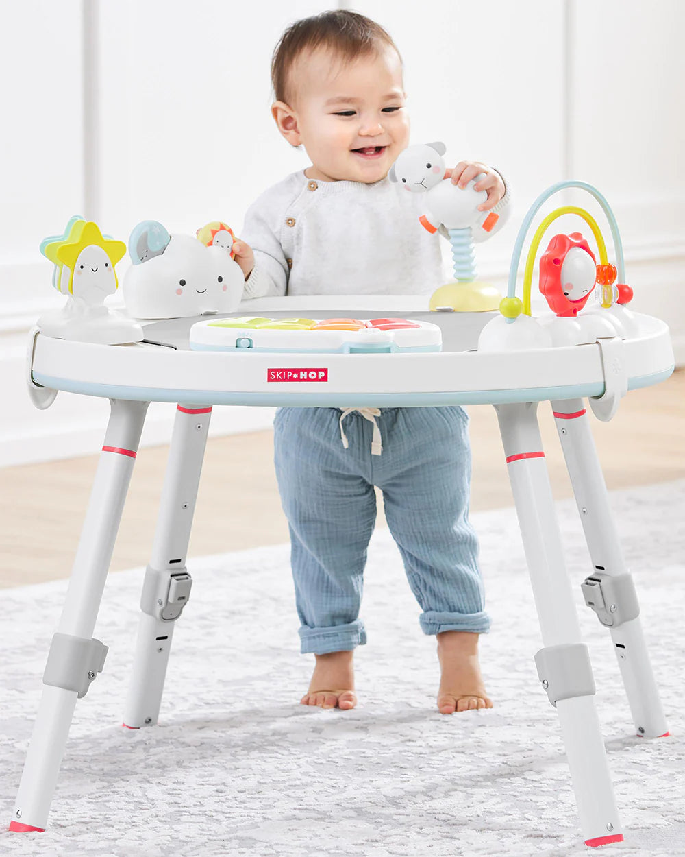 Skip Hop Explore & More 3 Stage Activity Center-Musical Light-Up Piano With 3 Modes-360 Degree Rotating Seat-Learning & Educational Toys-4M+Silver Lining Cloud