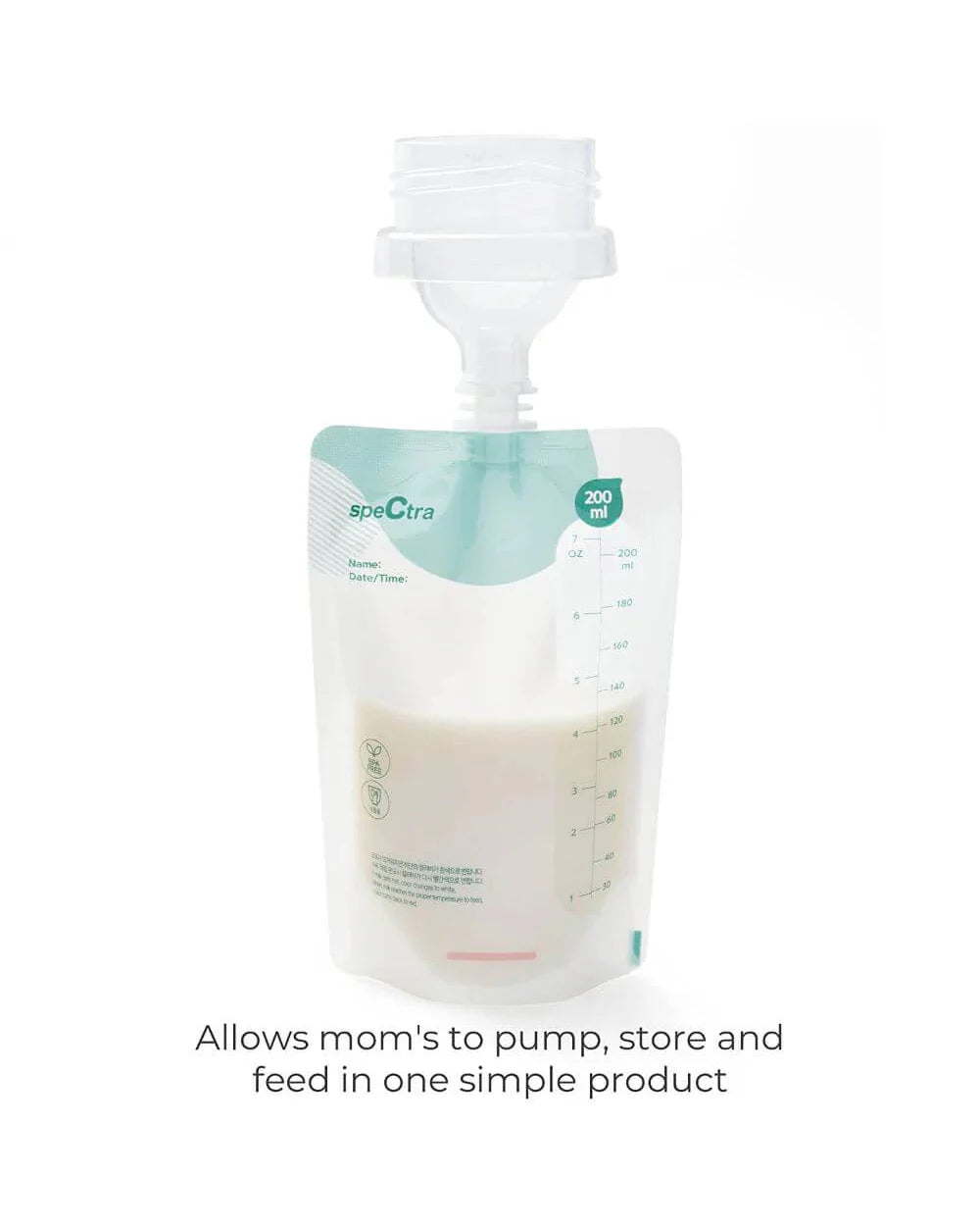 Spectra Easy Breast Milk Storage Kit-With Bottle Connector for Direct Pumping or Feeding-Color Changing Temperature Sensor-200 ml-Pack of 10