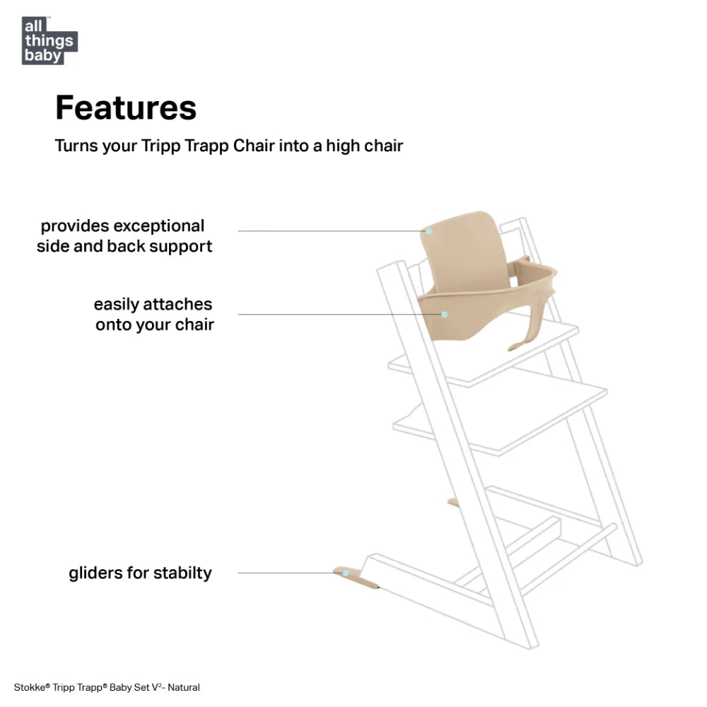 Stokke Tripp Trapp Baby Set² - Attachment for Tripp Trapp Chair (6–36 Months), Supports Baby’s Sitting Development, Easy to Install Without Tools Natural