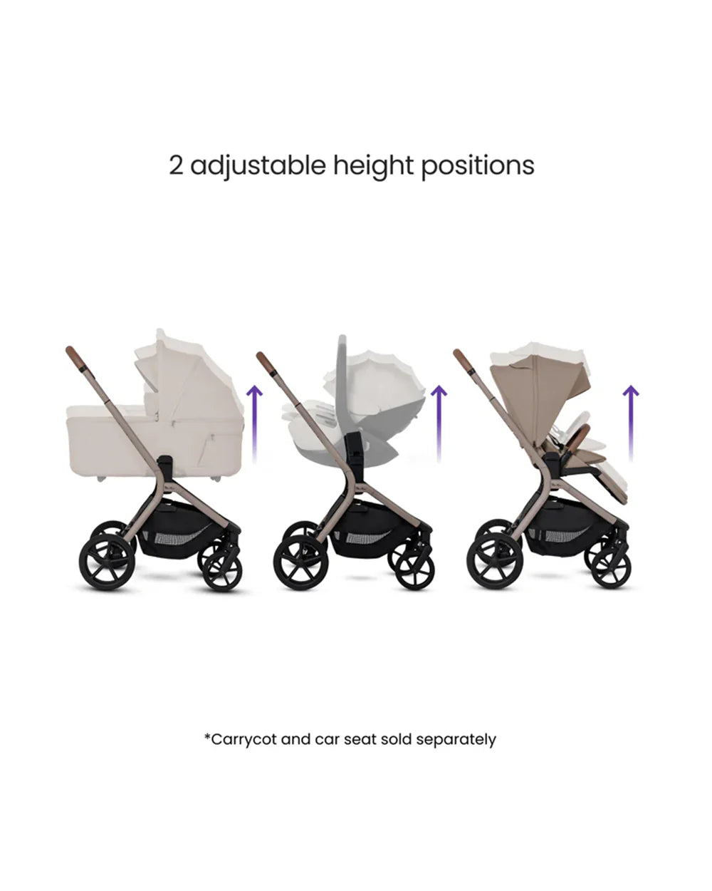 Silver Cross Breez Stroller-Height Adjustable, Reversible & Flat Reclining Seat-Adjustable Parent Handle Bar-One Hand Fold Even With Carry Cot Attached-2 Years Warranty-For 0 to 4Y (Upto 22 kg)-Champagne
