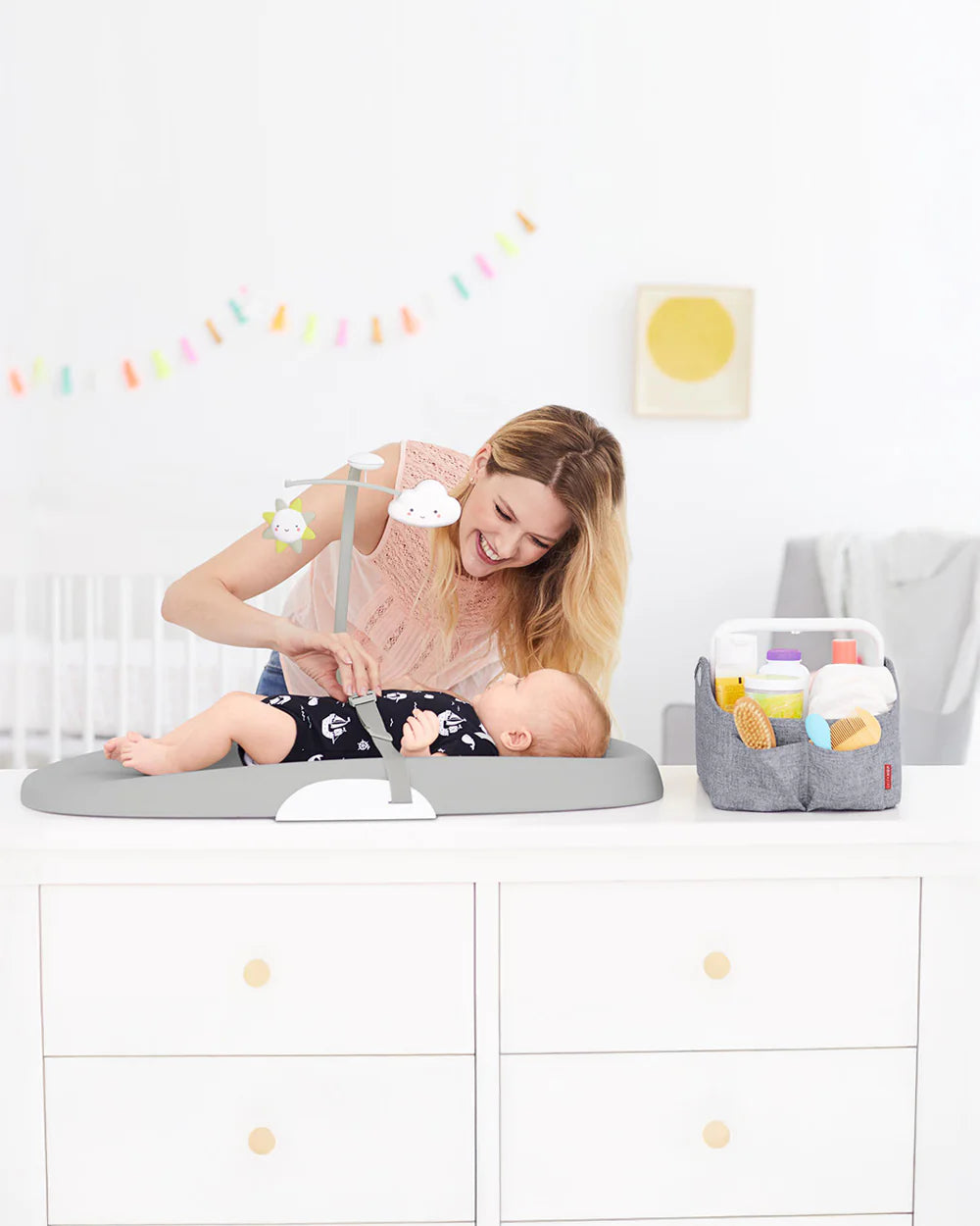 Skip Hop Light Up Diaper Caddy-With Side Pockets-Heather Grey