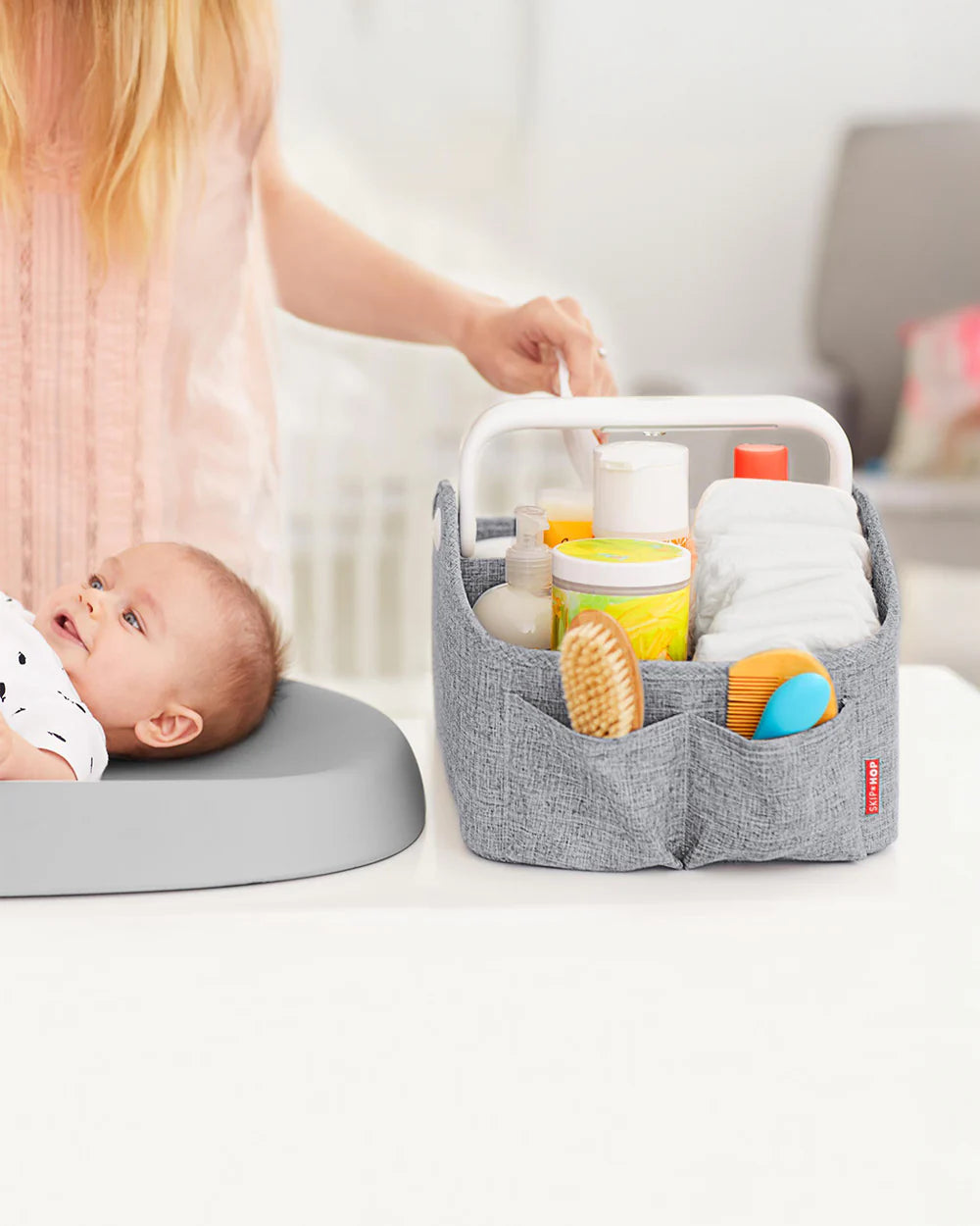 Skip Hop Light Up Diaper Caddy-With Side Pockets-Heather Grey