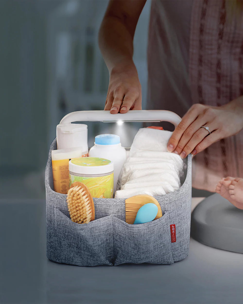 Skip Hop Light Up Diaper Caddy-With Side Pockets-Heather Grey