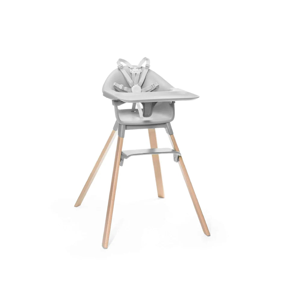 Stokke Clikk High Chair - Lightweight, Travel-Friendly Highchair for Baby with Tray & 5-Point Harness, Tool-Free Assembly in 1 Minute, Adjustable Footrest, Dishwasher-Safe BPA-Free Tray, Suitable for Babies & Toddlers 6-36 Months (Up to 15 kg) Grey